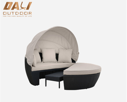 Outdoor Daybed 2-w-1 Polirattanowy leżak z baldachimem